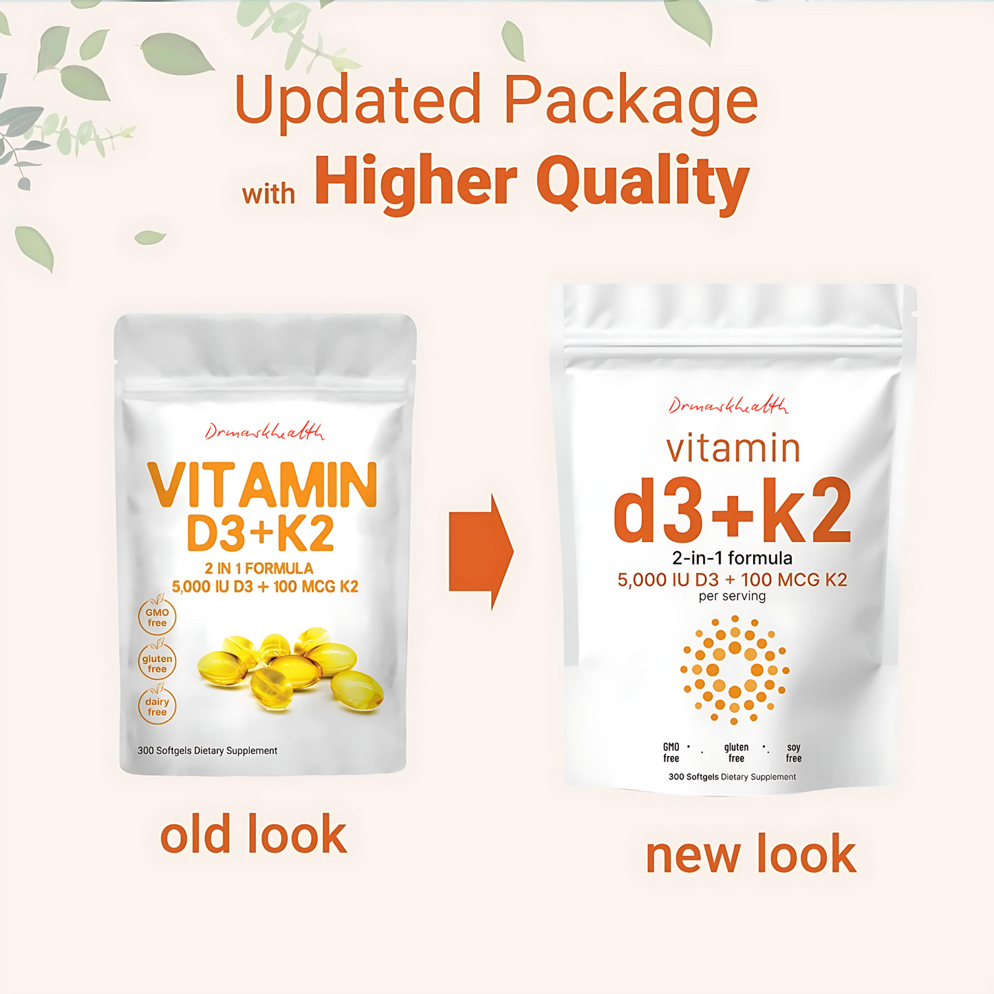 Vitamin D3 5000 IU with K2 100 mcg 300 Soft-Gels